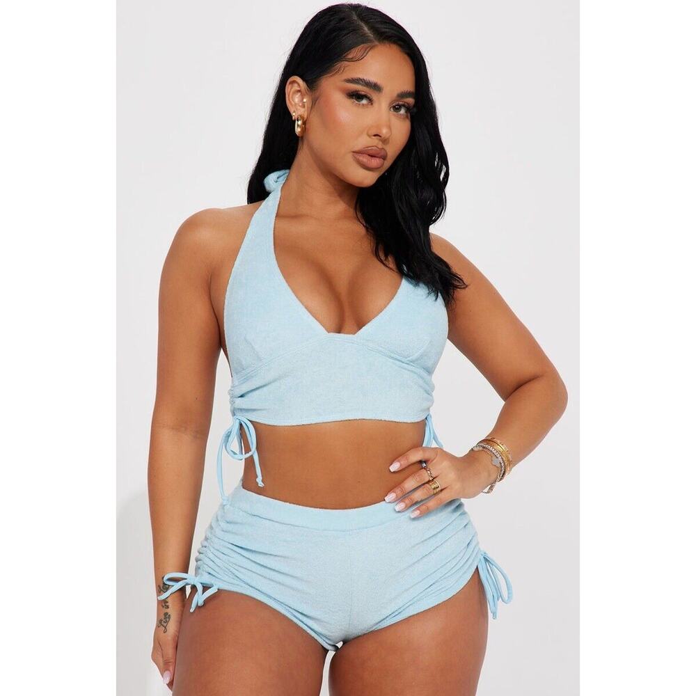 Sabrina Halter Terry 2 Pieceโ Bikini - Light Blue Size 2XL